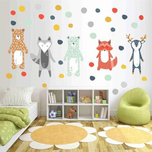 Cute Cartoon Animal Bear Fox Deer Wall Sticker for Kindergarten Classroom Layout Sticker Children Room Home Decor Nordic Style