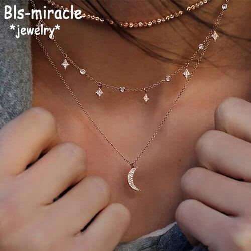 Fashion New Boho Vintage Gold Necklaces For Women Crystal Moon Star Pendant Necklace Multilayer Female Jewelry Valentine Gift