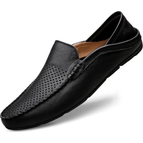 Italian Mens Shoes Casual Luxury Brand Summer Men Loafers Genuine Leather Moccasins Light Breathable Slip On Boat Shoes