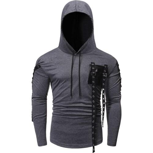 Men T Shirt Mens Hoodie with A Personality Pocket on The Chest Casual Long-sleeve T-shirt