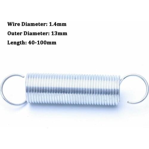 5Pcs Tension Spring With Hook Extension Spring White Zinc Plated Wire Diameter 1.4mm Outer Diameter 13mm Length 40-100mm