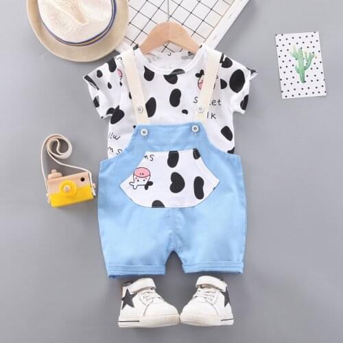 Summer New Childrens Clothing Little Cow Cartoon Short-sleeved Bib Two-piece Suit for Boys and Girls Baby Girl Clothes
