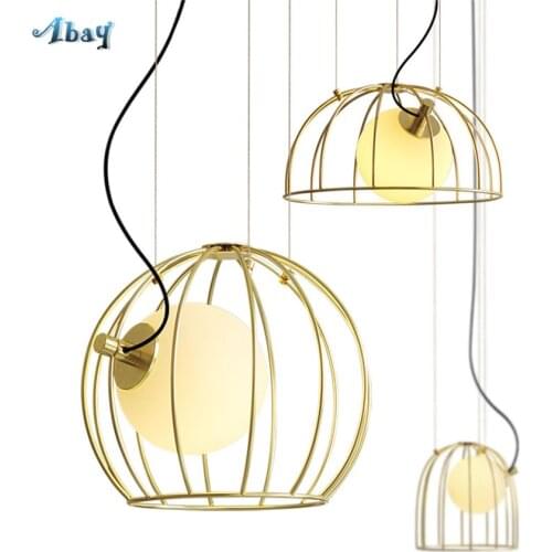 Post-modern Golden Birdcage Pendant Lights Bedroom Restaurant Kitchen Bathroom Bar Counter Restaurant Glass Ball Lamps Fixtures