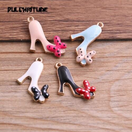 4pcs 19*20mm Four Color Alloy Metal Drop Oil Bow High Heels Charms Pendant For DIY Bracelet Necklace Jewelry Making