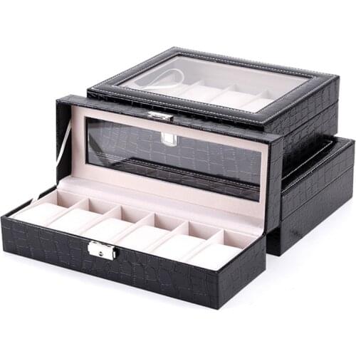 Free Shipping Standard 10 Slots PU Leather Watch Organizer Black Watches Box Upscale Solid Watch Or Bracelet Case