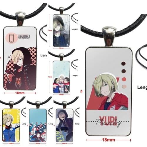 Glass Pendant Necklace Handmade Half Pendant Rectangle Necklace For Men Women Party Gift Anime Skate Yuri On Ice Yuri Plisetsky