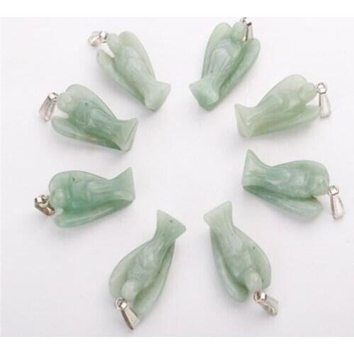 Yingwu 20pcs Carved Guardian Angel Aventurine Stone Crystal Healing Pendant Fit Necklace Wholesale free shipping