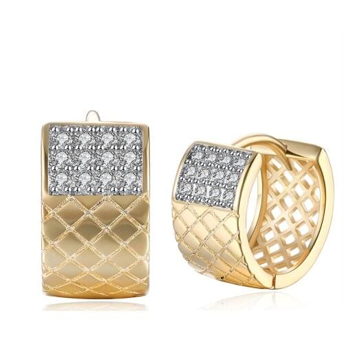 ZEMIOR Round Thick Width Hoop Earrings For Women Cubic Zirconia Champagne Gold Hollow Earring Anniversary Female Fashion Jewelry