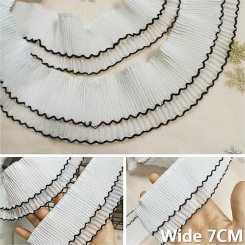 7CM Wide White Blouse Chiffon Lace Dress Appliques 3d Pleated Lace Collar Fringe Ribbon Women Skirts Garment Sewing DIY Decor
