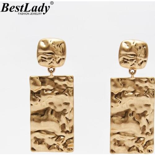 Best Lady za Rectangular Drop Earrings for Women Vintage Matel Maxi Gold Color Square Statement Earrings Jewelry Party Wholesale