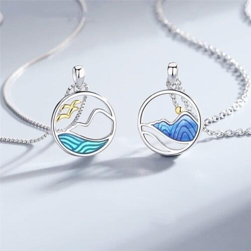 Sole Memory Vow Sea Mountain Wave 925 Sterling Silver Clavicle Chain Female Necklace SNE625