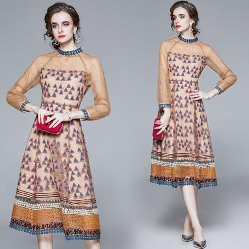 ZUOMAN Women Autumn Luxury Embroidery Mesh Dress Festa High Quality Long Elegant Party Robe Femme Vintage Designer Vestidos