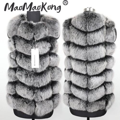 Winter Womens Natural Fox Fur Vest Silver Fox Fur 7XL Grey Fashion Real fur Vest Jackets Female Waistcoat Short sleeveless