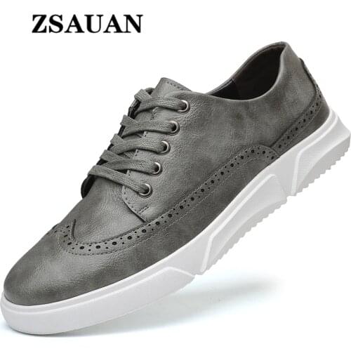 ZSAUAN Spring Daily Office PU Leather Men Flats Casual Work Shoes Brogue Trendy Men Comfortable Trainers 39-48 Size