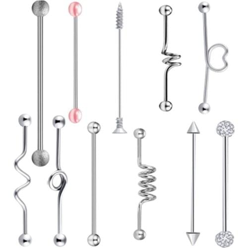 11Pcs/set Pearl Stud Earring Piercing Jewelry Industrial Barbell 316L Stainless Steel Industrial Piercing Ear Rings Wholesale