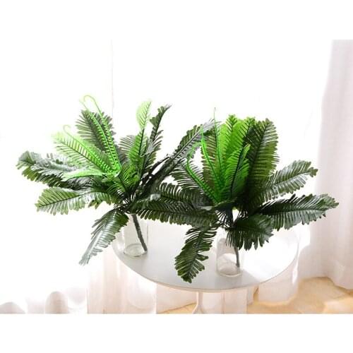 24 Branches Leaves Artificial Fern Bouquet Plastic Silk Green Plants Fake Persian Leaves Foliage Sago Cyca For Home Wedding Deco