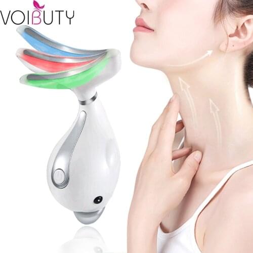 3 Colors LED Photon Therapy Heating Double Chin Removal Massager Face Neck Wrinkle Remover Skin Lifting Tighten Beauty Care Tool