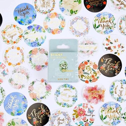 46 pcs/Pack Retro Thank You Series Floral Hand Account Decoration DIY Decorative Material