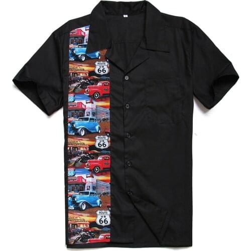 50s 60s New Designs Novelty Printing Short Sleeve Mens Cartoon retro car Casual Shirts Vintage Casual Rocknroll Shirt