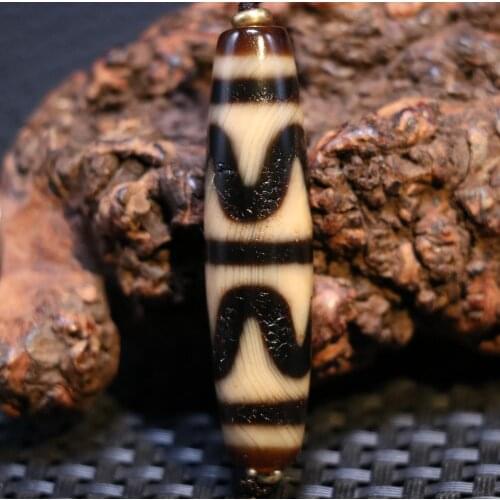 Big Treasure Talisman Magic Energy Tibetan old Agate Ivory Color Double Tiger Tooth dZi Bead Amulet Pendant FR ZZY timestown