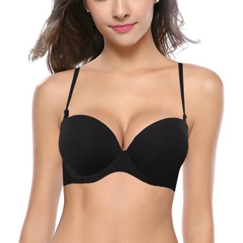 YBCG Black Push Up Women Bra Strapless Multiway Supportive Lingerie Padded Strength Gather Brassiere Plus Size Adjusted Bra