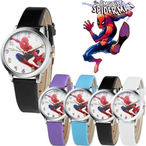 Spiderman Childrens watch Marvel boy girl Spiderman Cartoons lovely Elementary school student Leather quartz watch Kid watch