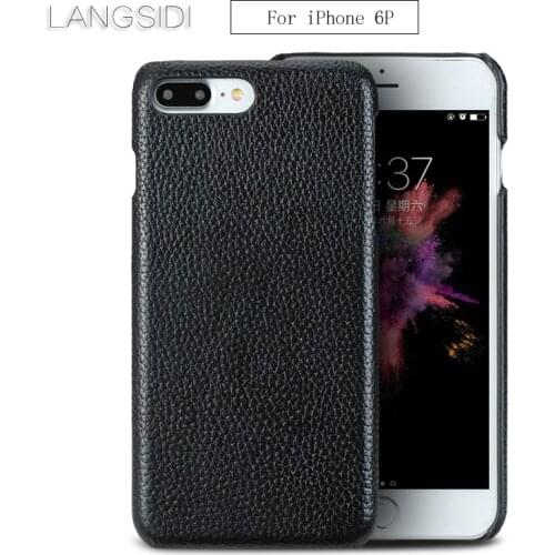 For iPhone X 5 5s 6 6s 6sp 7 7P 8 SE 2020 Real Leather Litchi texture phone back cover to send 2PCS phone glass steel film