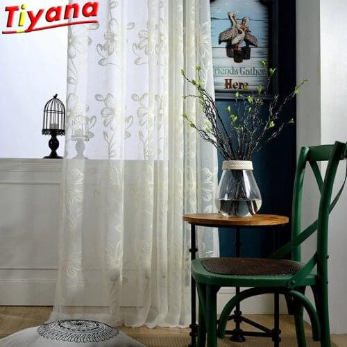 Elegant Rural Flower Embroidery Curtains for Living Room White Line Romatic Window Drapes for Kitchen Balcony X-HM319#30