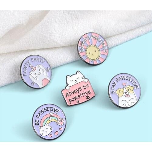 Cat Dog Enamel Pins Badge Round Sun Paw Brooches For Women Cute Backpacks Lapel Pin Cartoon Anime Metal Jewelry Gift Wholesale