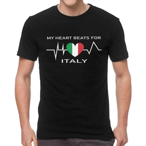 Italy Flag Heartbeat T-shirt Mens Harajuku T Shirt Short Sleeve 100% Cotton Italian Flag Tshirt Cool Tees Tops