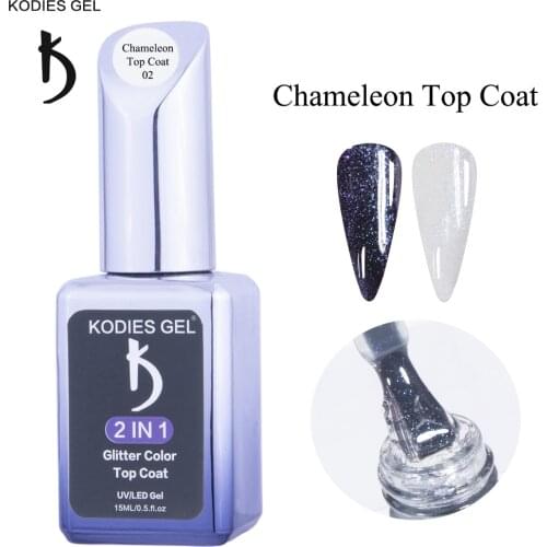 2021 NEW Chameleon Gel Nail Polish 2 in 1 Glitter Tempered Top Coat No Sticky Varnish All for Manicure Shine Resin Finish Nails