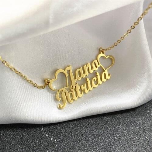Custom Couple Name Heart Necklaces For Women Stainless Steel Jewelry Personalized Double Names Necklace BBF Gift