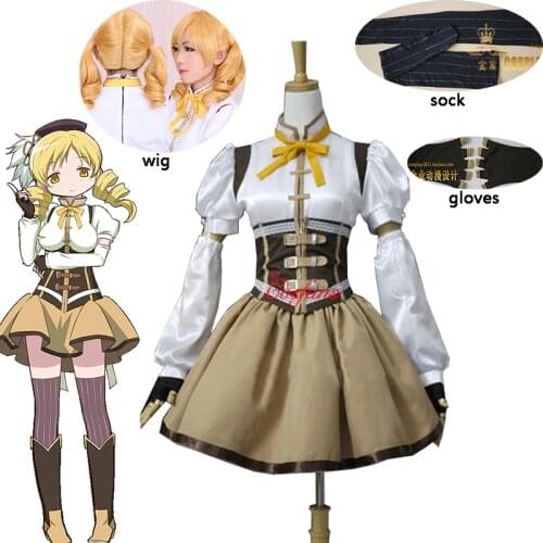 Tomoe Mami cosplay Puella Magi Madoka Magica Tomoe Mami cosplay costume dress uniform Carnival Anime party outfits cos and wig