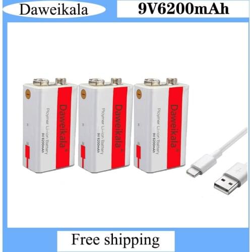 Fast charging 9v6200mah lithium ion charging battery micro USB battery 9V multimeter microphone toy lithium + USB charging cable