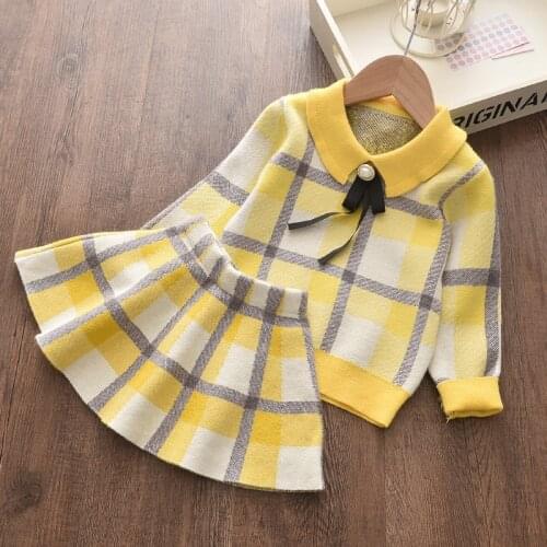 Menoea Toddler Girl Winter Clothes 2020 Autumn Dress Children Kids Dresses for Girls Plaid Dress Bow Knitted Sweater Clothes