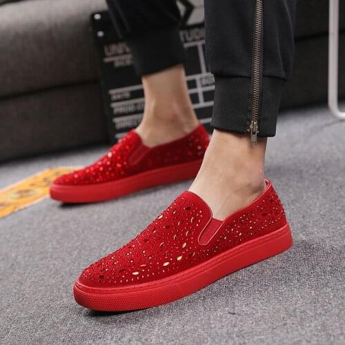 Mens summer shoes black red leather lazy shoes cool British style fashion Sneakers casual loafer shoes men sneakers