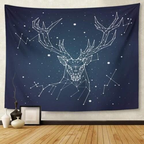 Blue Animal Starry Sky Constellation Deer Star Map Night Tapestry Wall Hanging for Living Room Bedroom Dorm 50x60 inches