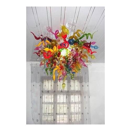 High Ceiling Decoration Multi Color Blown Murano Glass Modern Art Hanging LED Chandelier Lightings