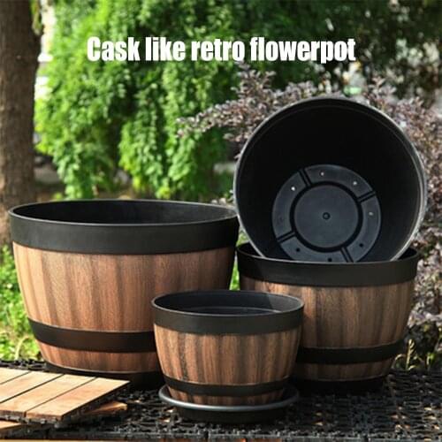 Resin Whiskey Barrel Flower Pot Round Planter Vintage Style Indoor Outdoor Garden Yard Patio Plant Pot горшок для цветов