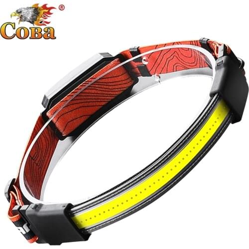 Portable Mini COB Riding Headlamp Running Head Torch Light USB Rechargeable Work Light 3Modes Red Warning Strobe Camping Light