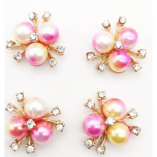 10pcs/lot 20mm*20mm Alloy Pearl Rhinestone Buttons for Craft Wedding Invitation Card DIY Girl Hair Bowknot Metal Buttons
