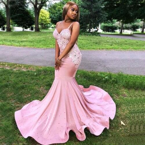 Sexy Mermaid Prom Dresses 2021 Spaghetti Crystals Lace Beaded Plus Size Formal Party Gowns African Girls Evening Dress
