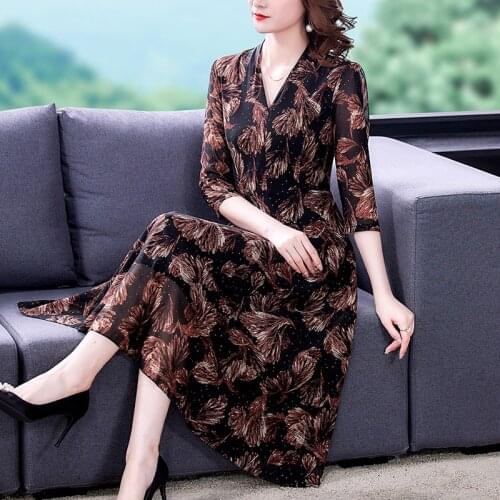 Autunm Vintage Floral Mesh Chiffon Beach Midi Dress 2021 Spring Casual 5XL Plus Size Dress Women Elegant Bodycon Party Vestidos