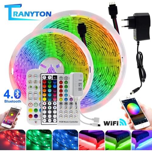 Wifi LED Strip 5050 RGB 5M/10M/15M/20M/30M DC12V Neon Tape Lamp + IR/Bluetooth/ Wifi Remote + Power Adapter for Home Decoration
