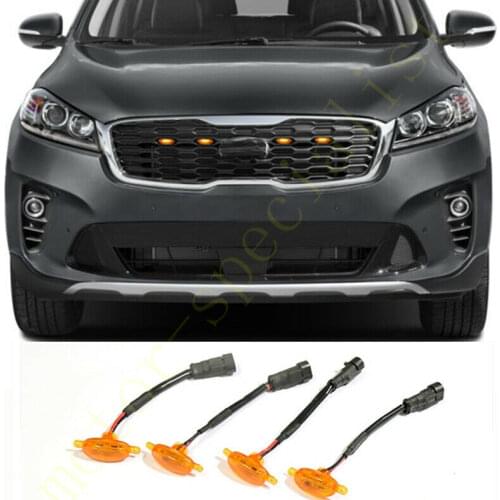LED Car Front Grille LED Amber Light Raptor Style Light Kit Decor W/ Wire Speed 4Pcs For Kia Sorento 2019-2021