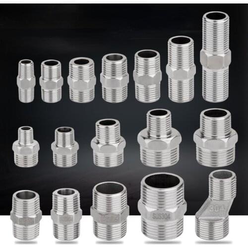 201/304 Stainless Steel Lengthen 1/8" 1/4" 3/8" 1/2" 3/4" BSP Male x Male Thread Hex Nipple Threaded Reducer Pipe Fitting