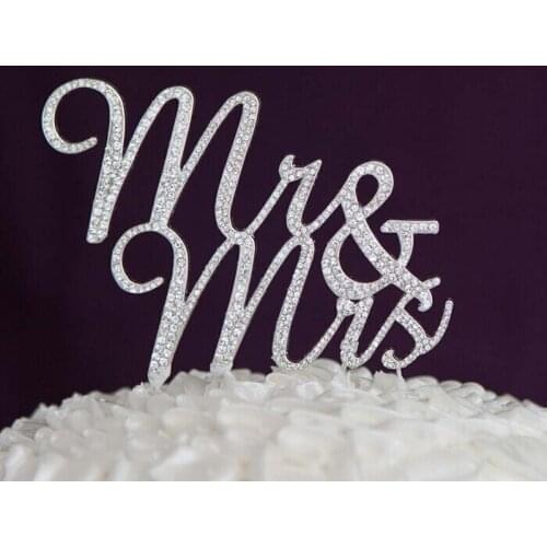 Mr Mrs Rhinestone Cake Topper Wedding Engagement Anniversary Birthday party bridal shower Valentines Day Decoration Silver gold