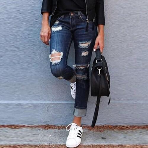 Vintage Ripped Jeans Summer Clothes Flanging Washed Slim Fit Jeans Gentle Wind Pants Elastic Waist Mid Waist Pencil Trouser