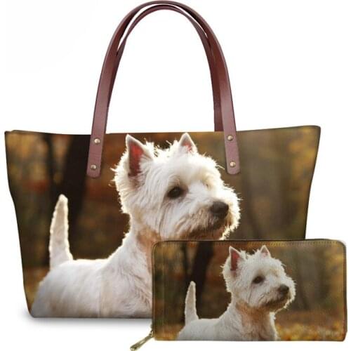 NOISYDESIGNS Ladies Handbags 3D West Highland Terrier Dog Printing Top-Handle Bags Women Luxury Design Hand Bags Female Bolsa
