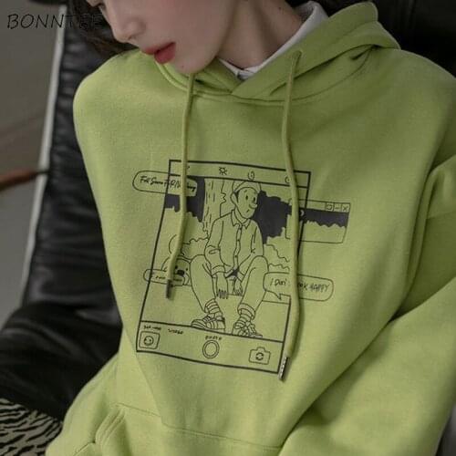 With Hat Hoodies women Spring Cartoon Kangaroo Pocket Hooded BF All-match Elegant De Moda Tender Soft Classic Temperament Lovely